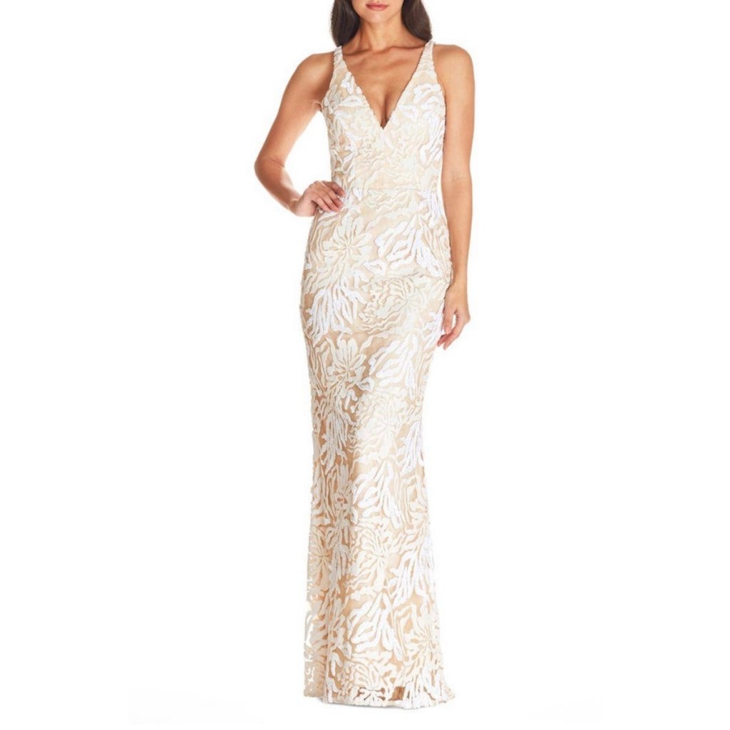 Dress The Population Sharon Sequin Lace Evening Maxi Dress